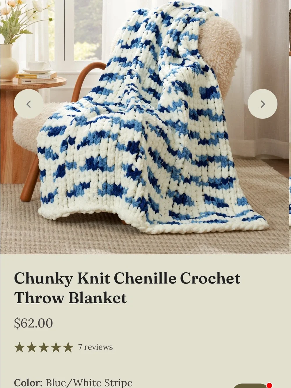 Amelie Hone  White and Blue Chunky Knit Throw Blanket